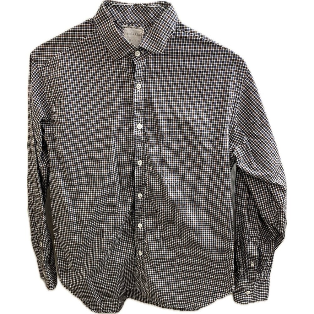 Billy Reid Shirt Mens M Blue Red Long Sleeve Button Up Gingham 100% Cotton Italy - Picture 1 of 9